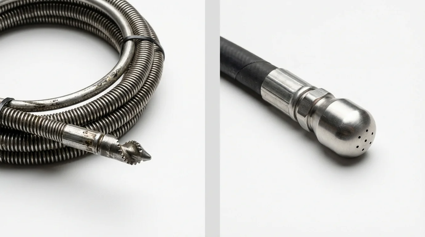 Drain snake cable and hydro jetting nozzle used for drain cleaning in Indian Wells, CA