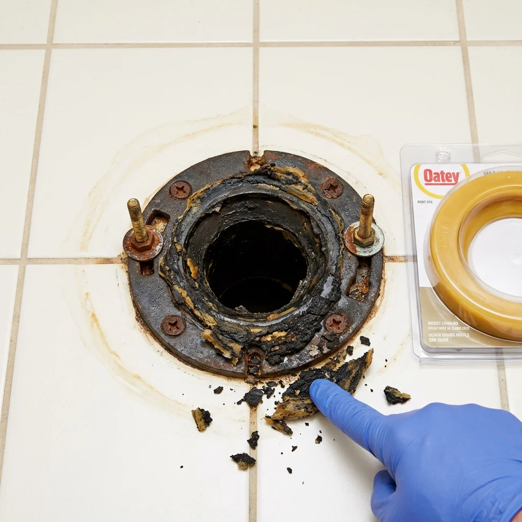 Failed wax ring showing water seepage at the base of a toilet in a Indian Wells, CA home