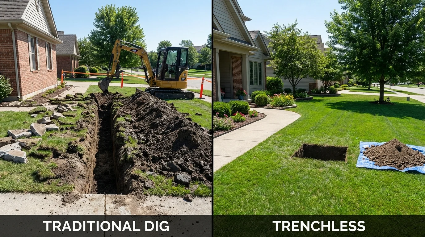 Trenchless sewer repair with minimal yard damage versus traditional excavation in Indian Wells, CA